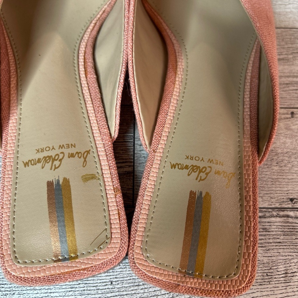 Sam Edelman Aris Mules Size 6 Coral Pink Raffia Tortoise Buckle Square Toe Flats - Picture 10 of 11